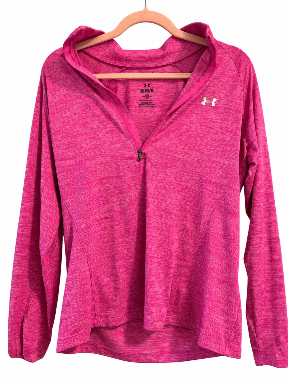 Under Armour Pink Heather Hooded 1/4 Zip Pullover Size L